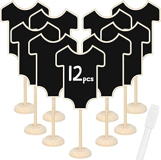 12 Pcs Wood Mini Chalkboard Sign with Stand Baby Clothes Shape Food Labe...