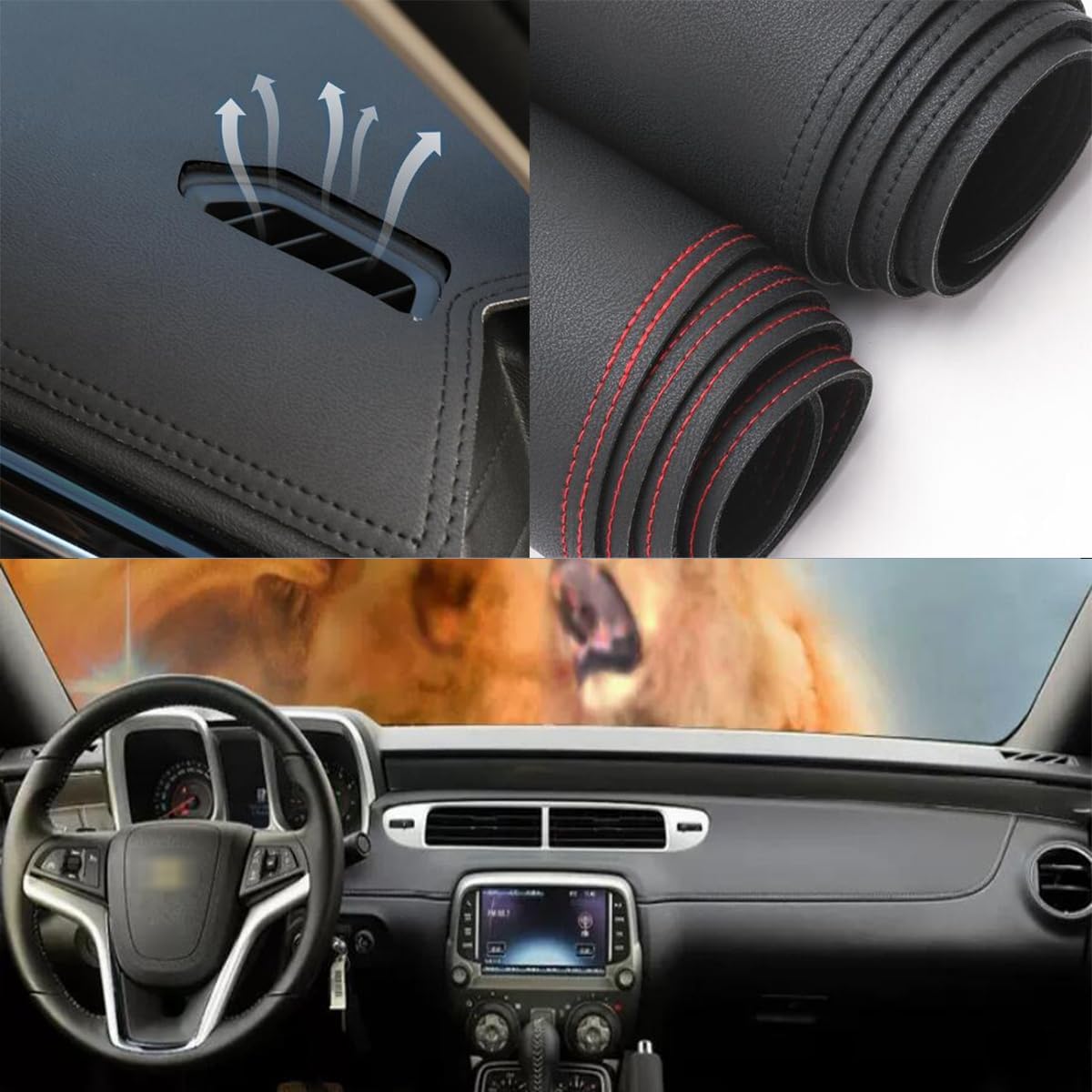 Black Leather Style Car Dash Mat Dashboard Cover Dash Panel Interior Console Pad Compatible for Chevrolet Camaro 2010-2015