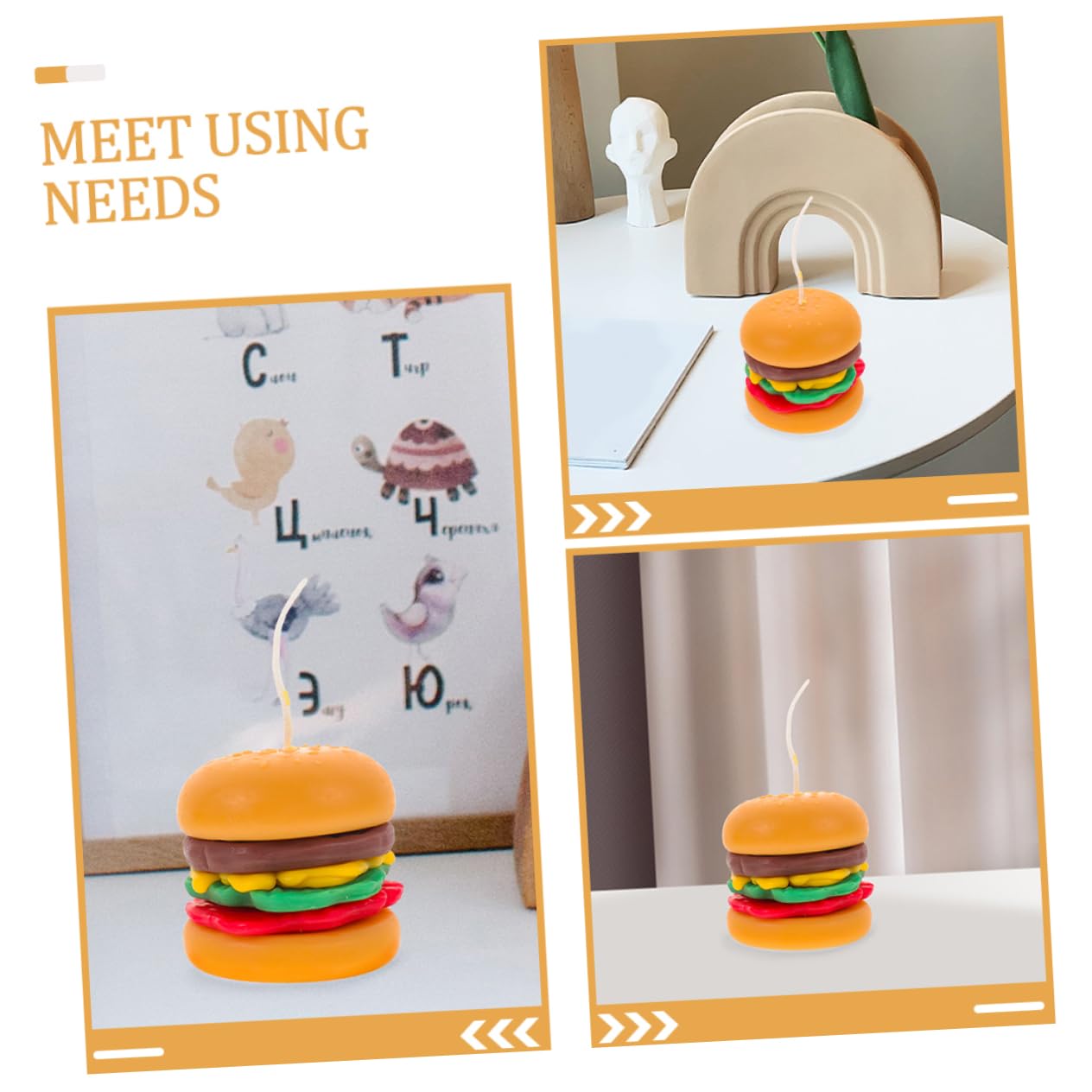 Vela de Hamburguesa Aromática Decorativa, 2 Piezas de Cera Naranja | Estilo Rústico Farmhouse Artístico, para Mesa Fotográfica y Ambiente Festivo