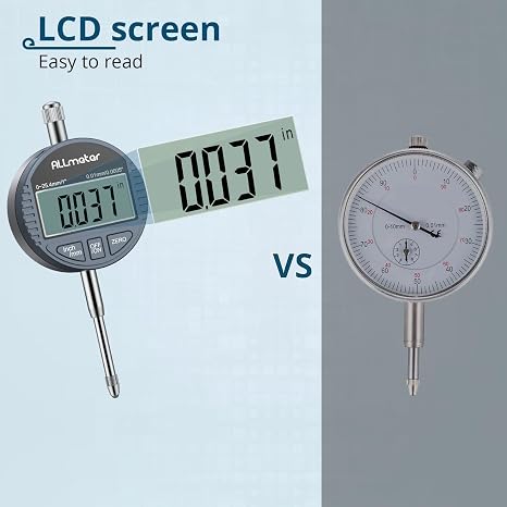 Digital Dial Indicator Set with Magnetic Base & 22pcs Testing Tips, 0-1 Inch/25.4mm, 0.01mm Resolution, Large LCD Display, Metric/Imperial Conversion, for 3D Printers, Lathes, and Workshops