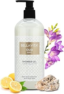 Bella Vita Luxury OUD WHITE Body Wash Shower Gel for Women & Men | 500ml | Unisex Bodywash with Aloe Vera Extract | Deep Cleansing, Hydrating, Moisturising | Suitable for All Skin Types