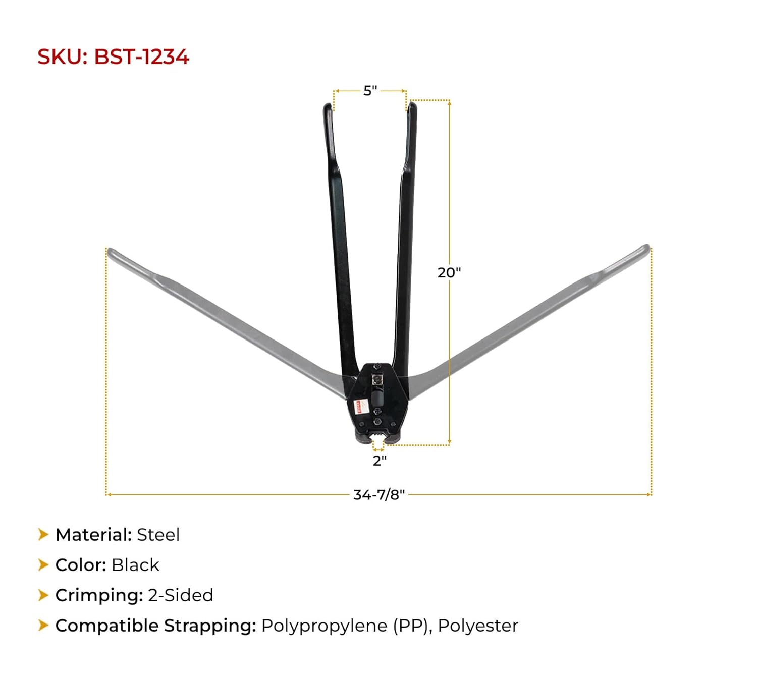 Mytee Products 1/2"- 3/4" Packaging Strapping Tool Sealer Manual Banding Tool for Polypropylene and Polyester Straps - Steel Banding Crimper for Pallet Packaging Banding Strapping