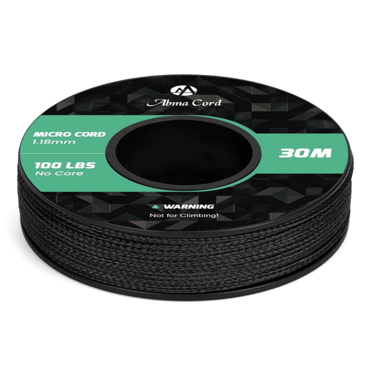 Abma Cord Black Micro Cord 1.18Mm Paracord 30M Spool Utility Braided Cord - Max. 45Kg (100Lbs)