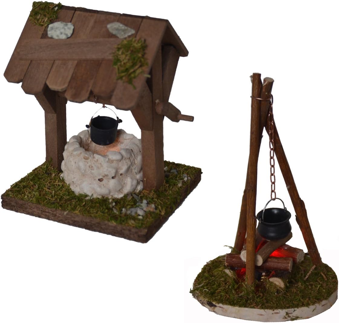 Alfred Kolbe Krippen AM 21 Nativity Scene Accessory Set Campfire Illuminated 4.5 V and Well Illuminated 4.5 V Blue Bulb for 12 cm Figures