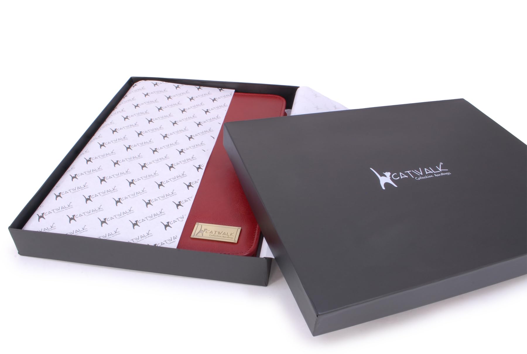 Catwalk Collection Handbags - Damska Skórzana Teczka Konferencyjna A4 - Biznesowe Etui na Zamek z Notesem - Mieści Tablet i Wizytówki - Chloe Czerwony