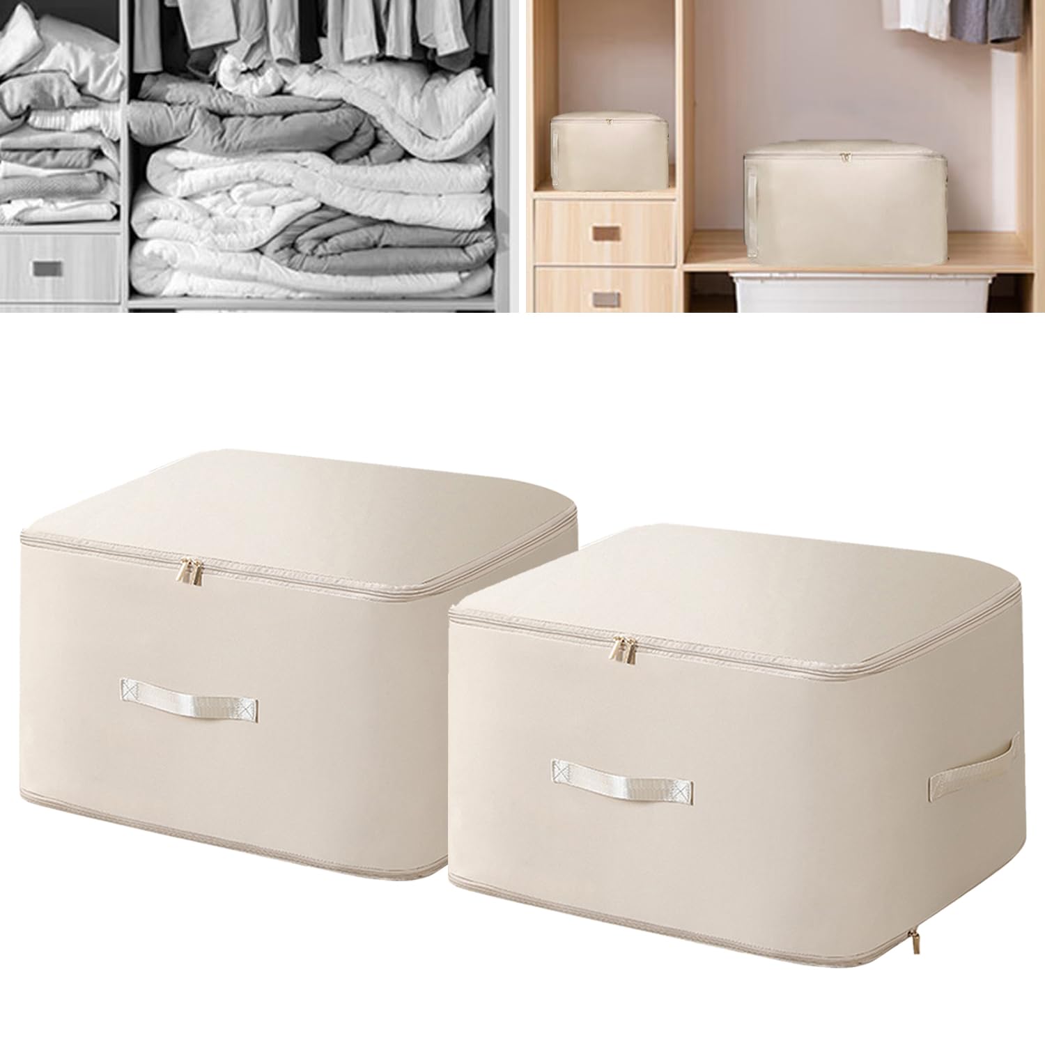 Ultra Space Saving Self Compression Organizer, Storage Compression Bags - Heavy Duty Extra Large Mobile Bag, Compression Packing Cubes, Self-Compressing Mobile Storage Bag (Beige,2PCS XL)