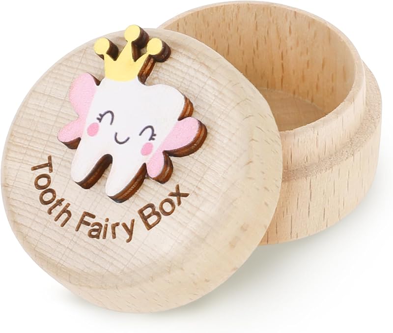 Tooth Fairy Box Tooth Box for Girls Cute Carved Wooden Box with 3D Tooth Stores Lost Teeth for Kids Souvenir Dropped Tooth Keepsake Colored Storage Box Gift for Little Boy Girl Toddler Shower Birthday