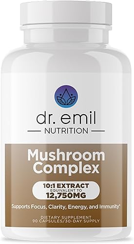DR. EMIL NUTRITION Suplemento de 10 hongos para claridad mental, enfoque y apoyo inmunológico. Suplemento nootrópico funcional de hongos con