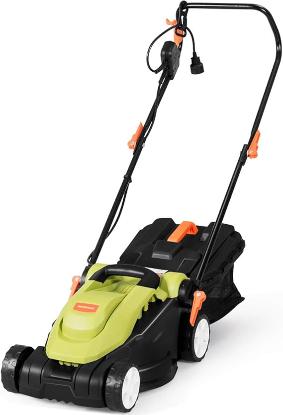 Review Goplus Electric Lawn Mower, 14-inch Corded Grass Cutting Machine with Detachable Grass Collection Bag Folding Handle, 12AMP (Green)