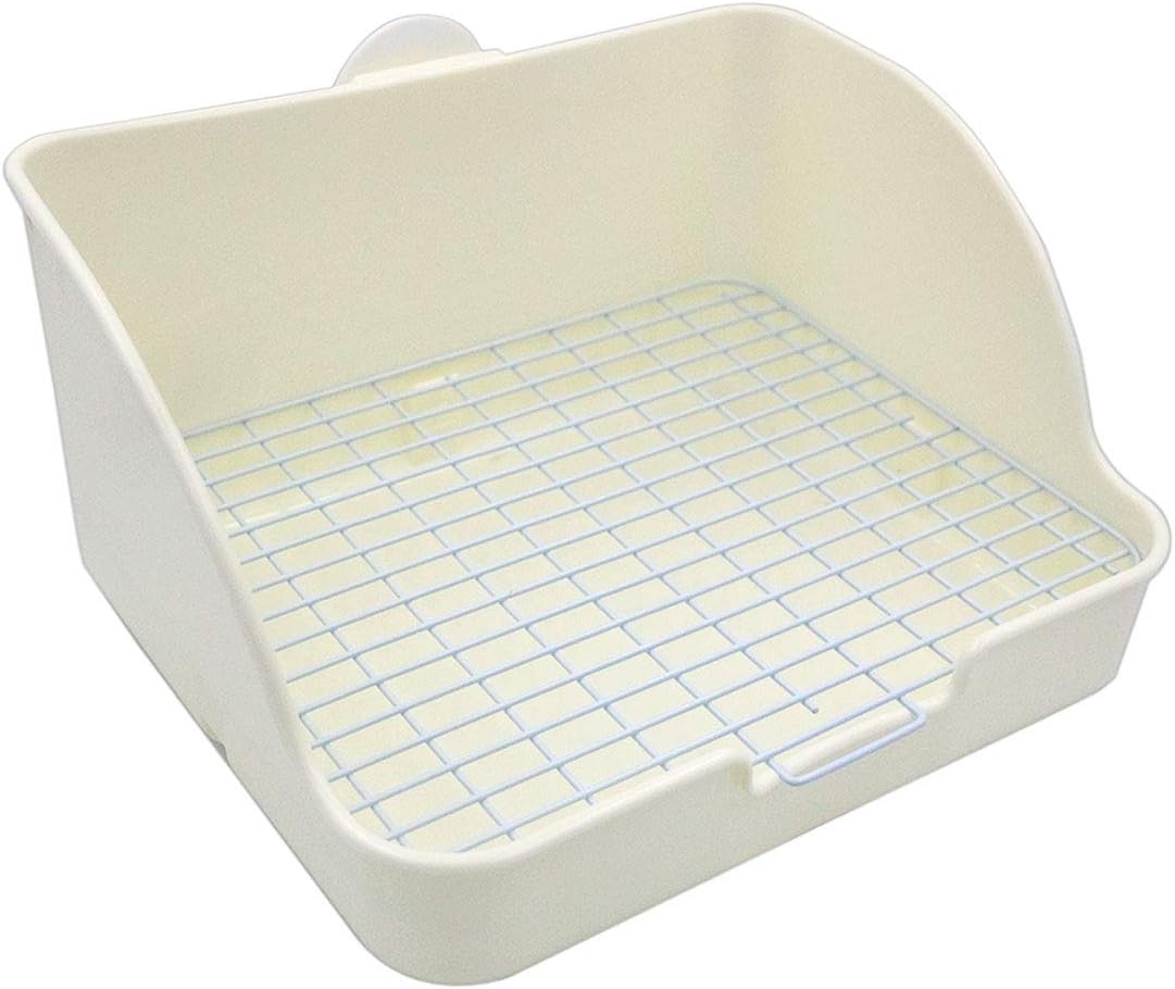 Rat Small Litter Box, 10″x8″ Square Corner Litter Box Training Pan with Grid Potty Tray Toilet for Cage Small Animal/Rabbit/Guinea Pig/Bunny/Ferret (White)