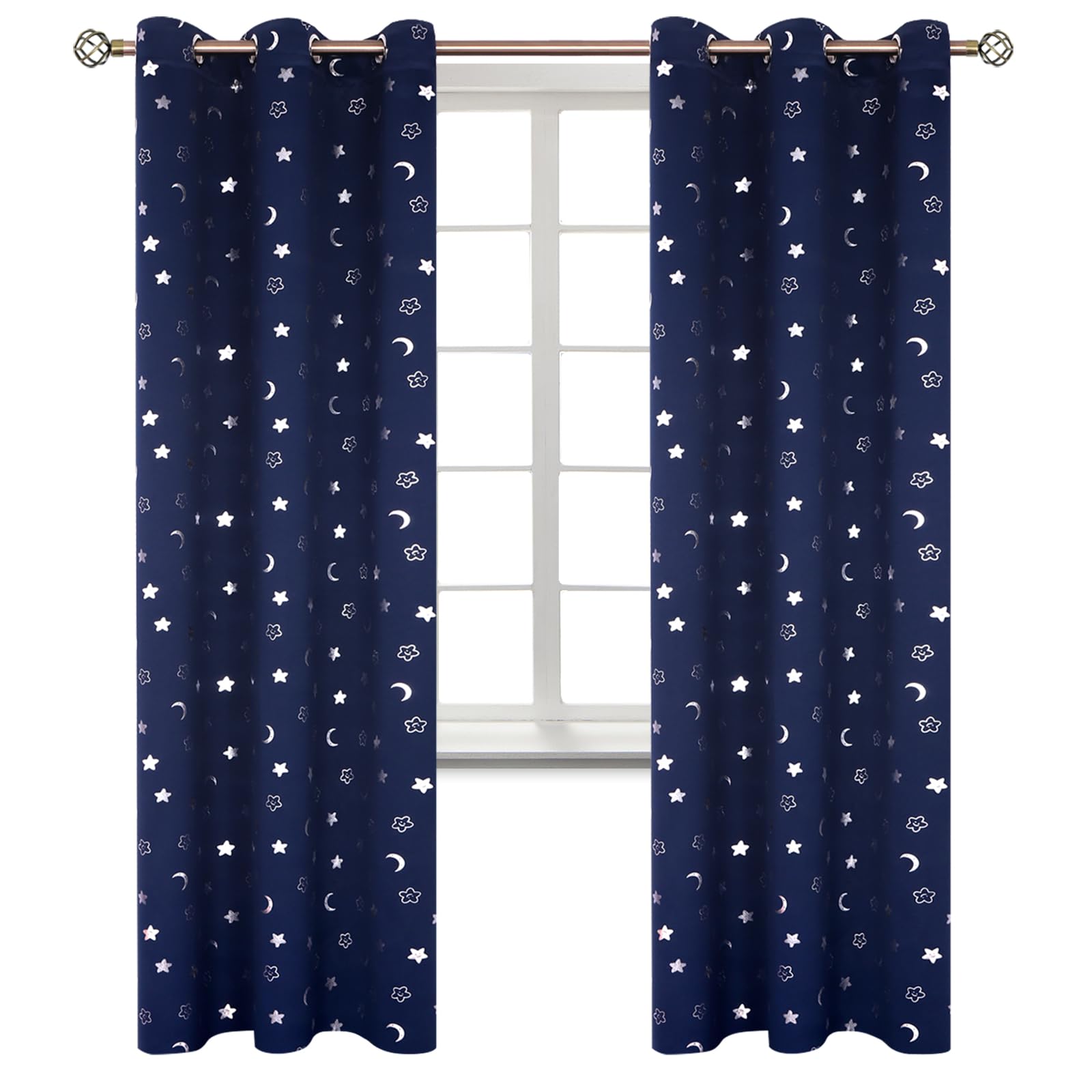 BGment Kids Curtains for Bedroom 84 Inch Length 2 Panels Set, Star and Moon Blackout Curtains for Boys Room Decor, Nursery Thermal Insulated Room Darkening Curtains with Grommet, 38 Wide, Navy Blue