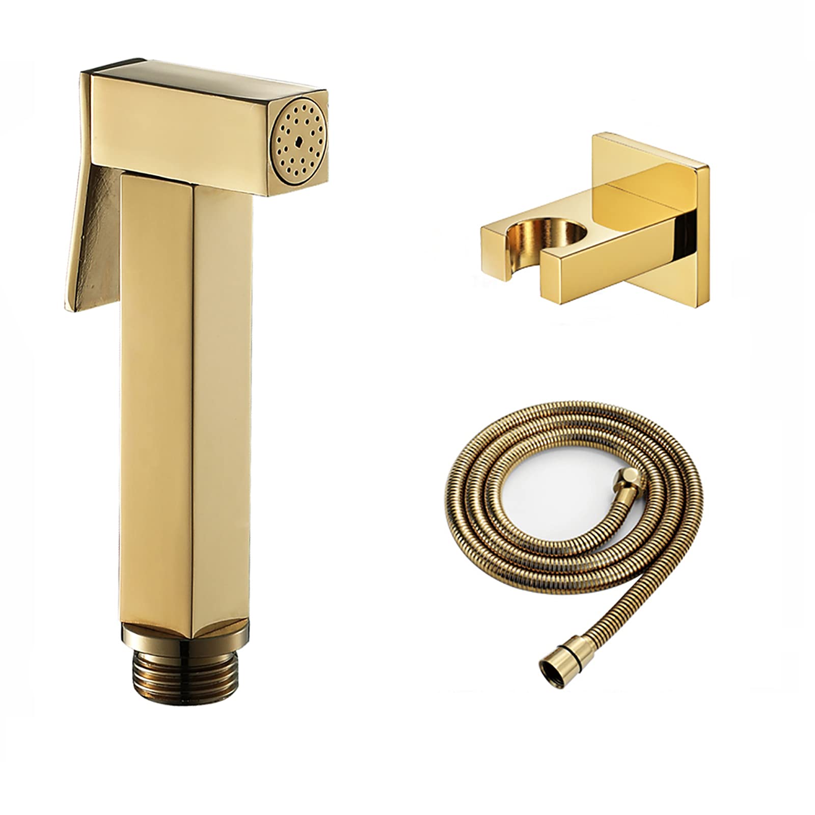 SHUGUANG Handheld Bidet Sprayer for Toilet, Titanium Gold Baby Cloth Diaper Sprayer Kit Brass Bidet Sprayer Set Wall Mount Toilet Bidet Sprayer Kit with 1.5M Shower Hose and Brass Holder,Square