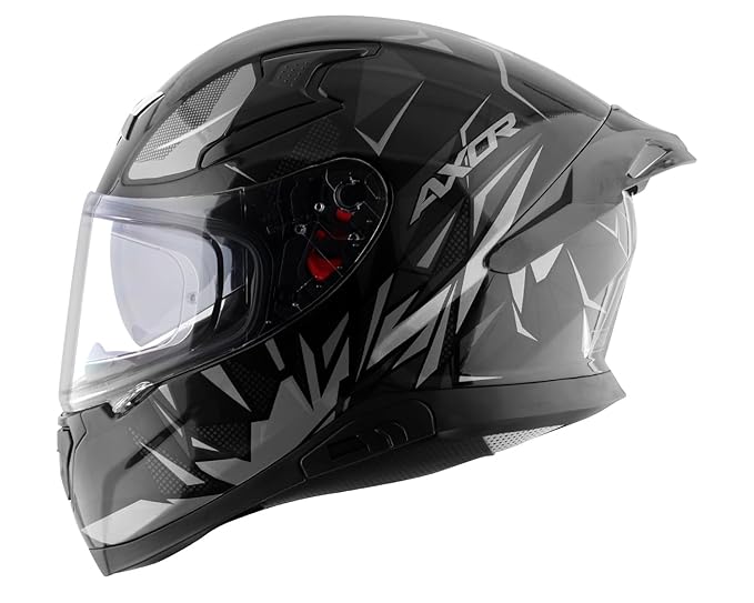 Axor Apex Hunter ISI ECE DOT Certified Full Face Dual Visor Helmet for Men and Women with Pinlock Fitted Outer Clear Visor and Inner Smoke Sun Visor Black Grey Helmet-XL