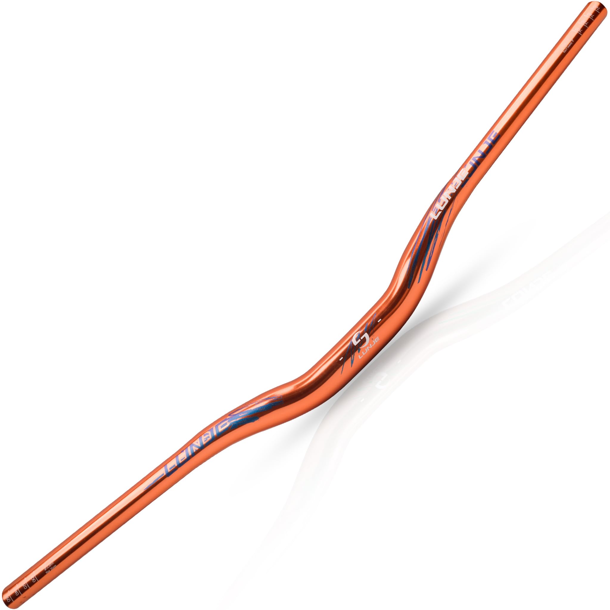 LUNJE Chameleon Bike Handlebar 31.8mm - 35mm, 55mm Hi Riser Mountain Bike Handlebars - 780mm Glow-in-the-Dark Logo Cut-to-fit T6 Aluminium Bicycle Handlebars for MTB, Road Bike Glossy Orange-35mm Rise