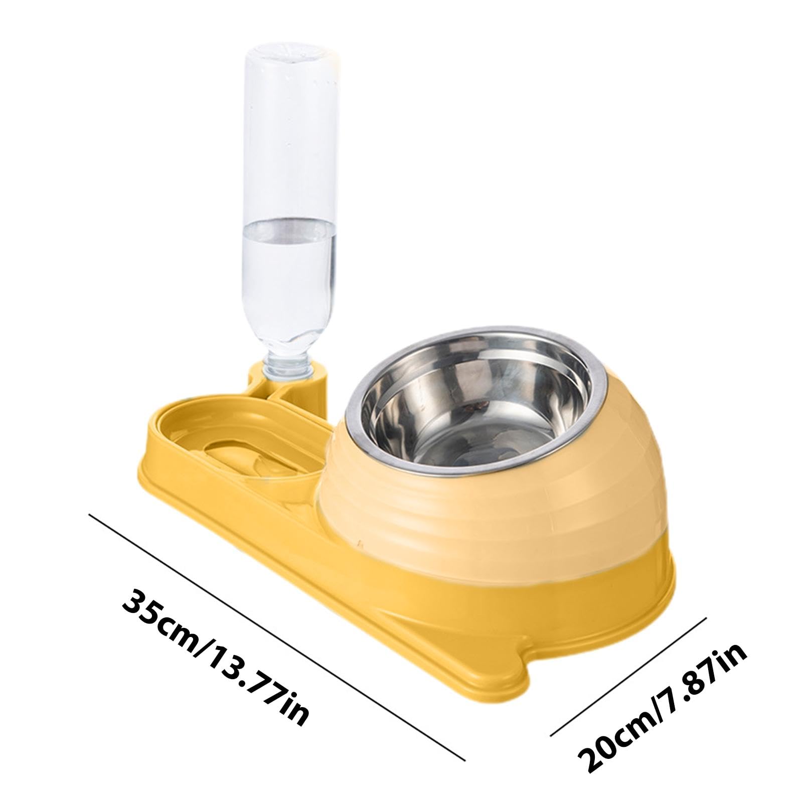 Mangiatoia per animali domestici, Ciotola for gatti con distributore d'acqua - for bottiglia | Set di ciotole for acqua e cibo for animali domestici inclinate stabili(Yellow)