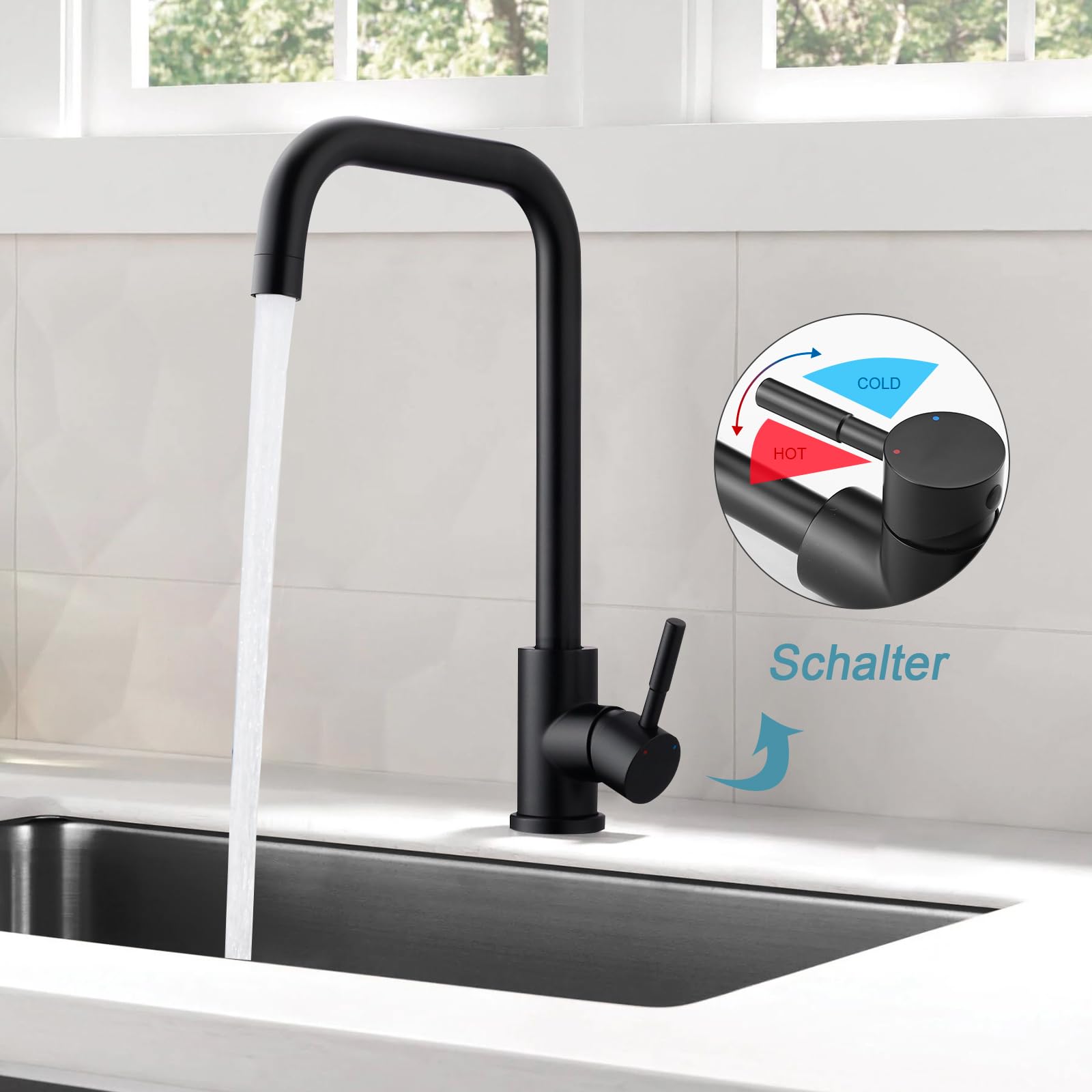 Rubinetto Da Cucina 3 Vie Con Sistema Osmosi - Nero Opaco, Girevole 360°, Alta Pressione, Serie Nilo, Risparmio Idrico