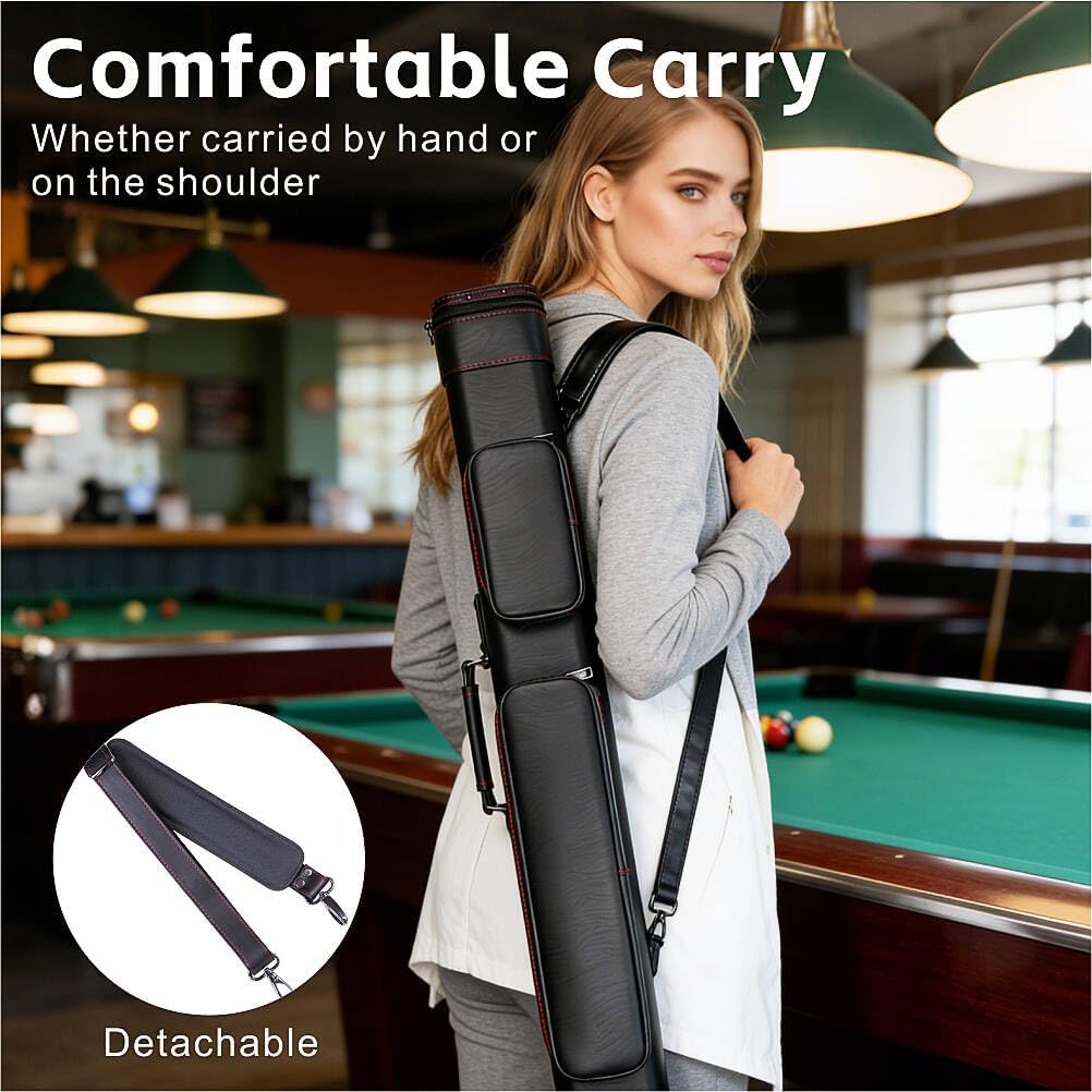 Pool Cue Case 2x3/3x5/4x4 Options Hard Case Pool Stick Case with Shoulder Straps & Handle for Pool Cue & Accessories