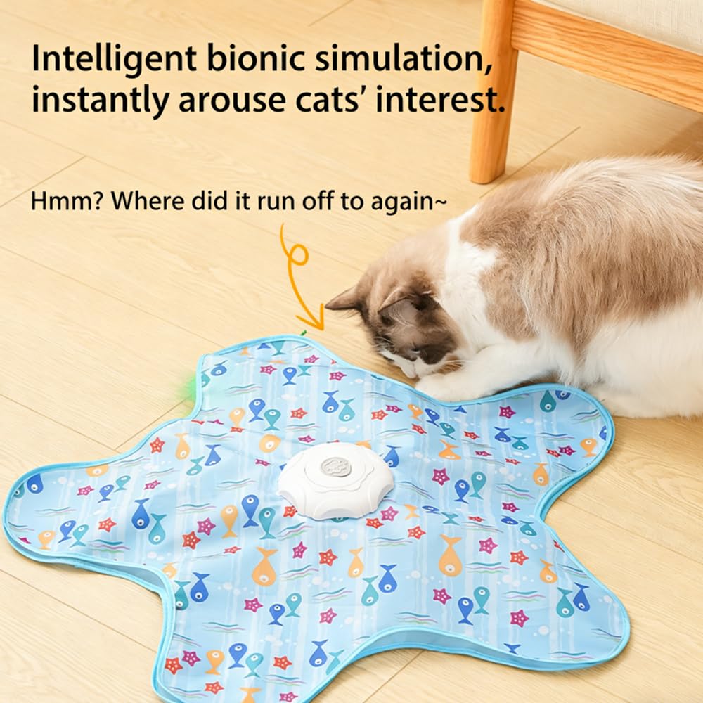 Automatisches Katzenspielzeug für Indoor-Katzen, Verstecken und Suchen Jagdspiel Übungs-Spielplatte, wiederaufladbares interaktives Katzenspielzeug, bewegliche verdeckte Federn, langlebiges