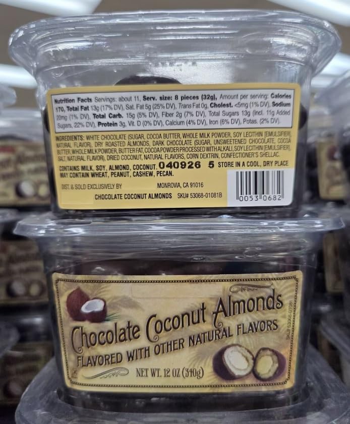 Trader Joe Chocolate Coconut Almonds 12oz 310g (Two Tubs)