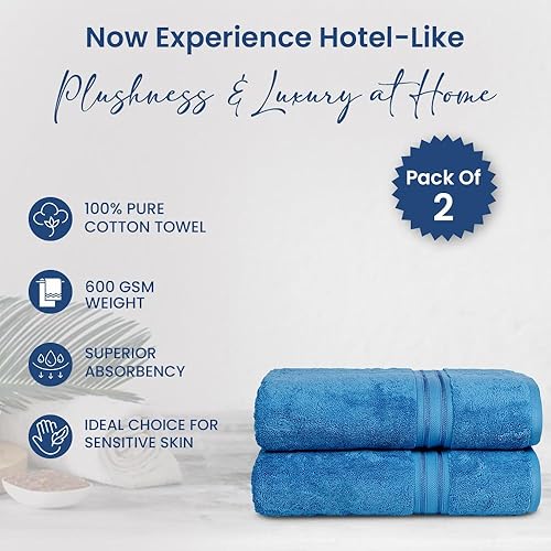 Miniatura 3 de Casa Lino Juego de 2 toallas de baño extra grandes (30 x 60), 100% algodón puro, toallas de baño de lujo, ligeras y altamente absorbentes, toallas