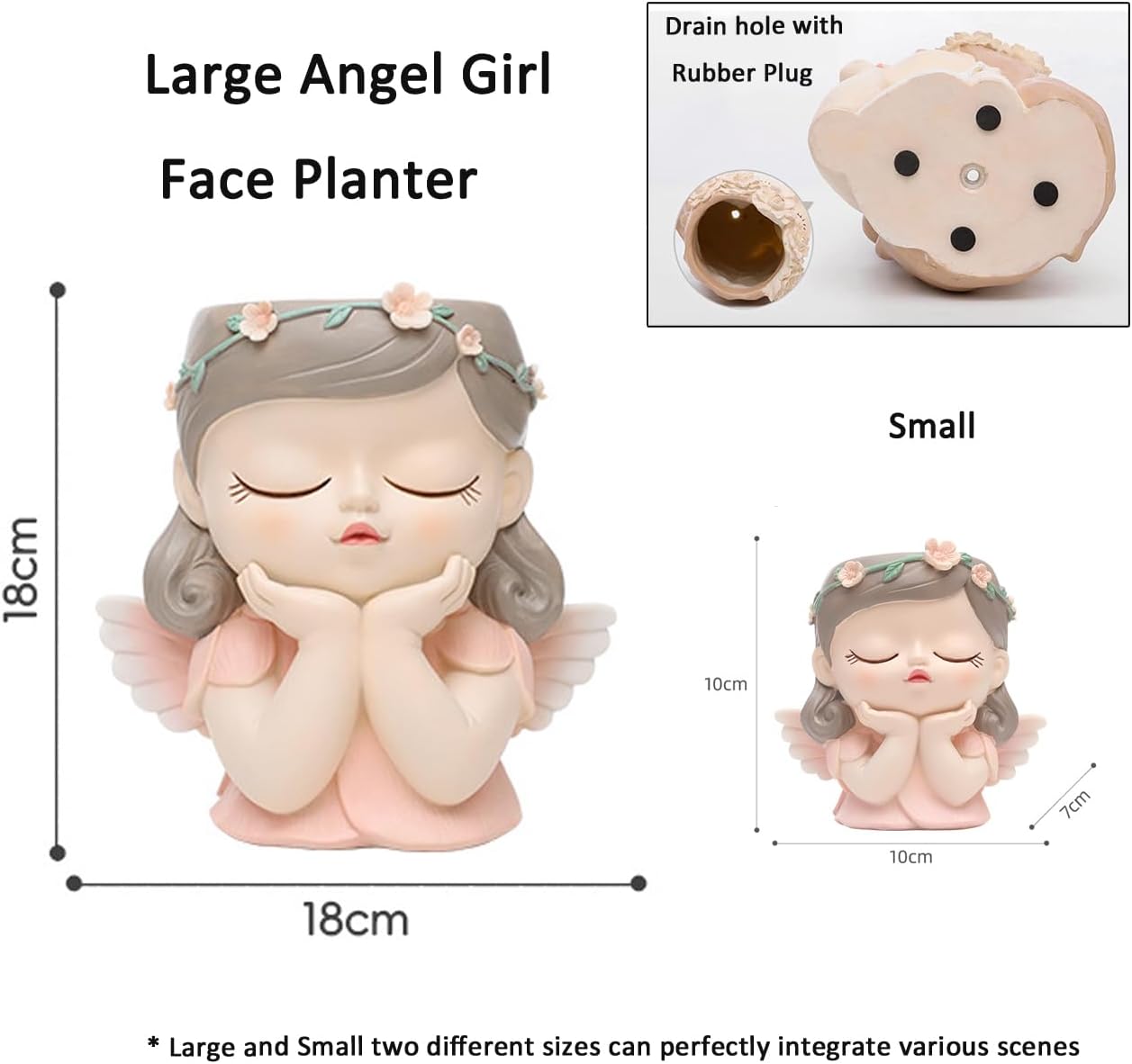 Cute Angel Girl Face Planter Pot with Drainage Hole Large Girl face Planter Pot Big Resin Lady Head Planter 11 inch Tall Flower vases for Indoor and Outdoor Plants Garden Gift for Plants Lover