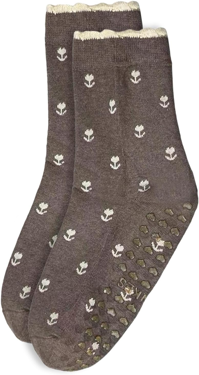 Cute Floral Jacquard Yoga Socks for Women 3 Pairs Non Slip Crew Pilates Barre Socks, Cozy Anti Skid Workout Socks.