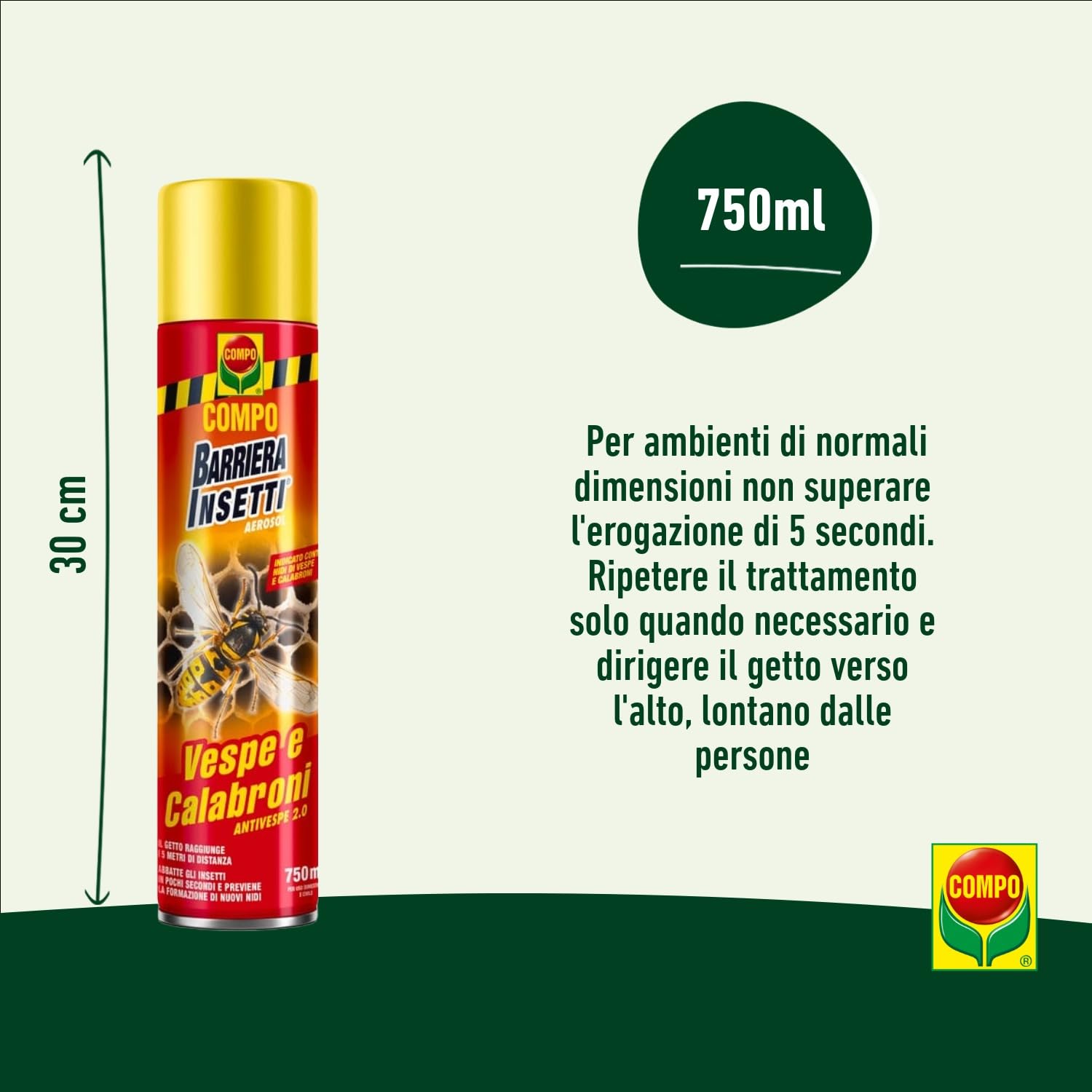 COMPO DURACID Barriera Insetticida Spray per Vespe e Calabroni, Eliminazione Efficace dei Nidi, 750 ml