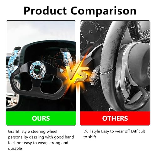 Vista 28 de RASTP Volante de carreras en forma de D, 12.8 pulgadas/12.795 in de piel de ante estilo de carrera Sim Racing volante (negro con costuras rojas)