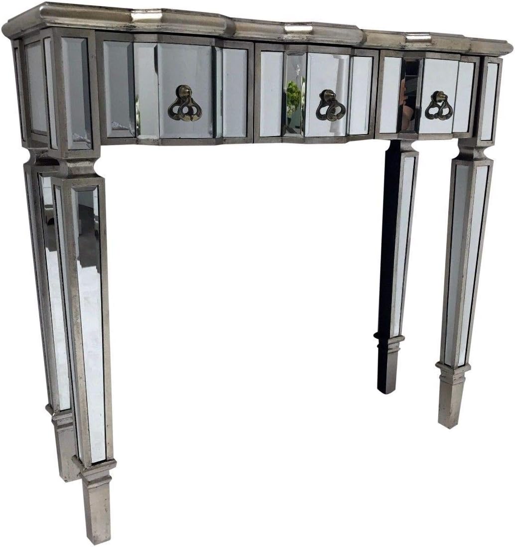 Mirrored Console Dressing Table TV Stand 3 Drawer Silver Venetian Glass Furniture