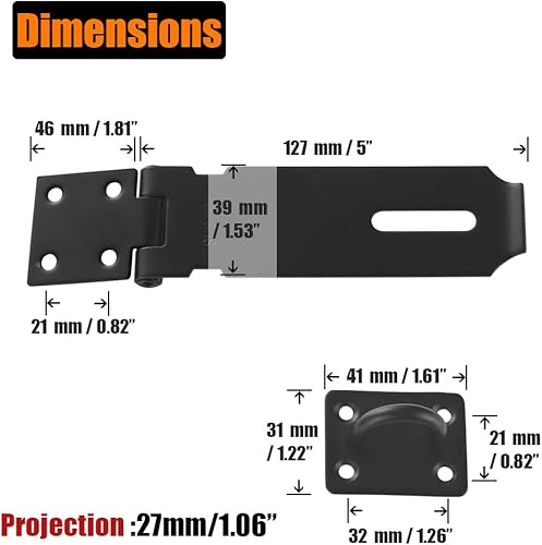 Miniatura 2 de JQK Cerradura de cerrojo de puerta, 5 pulgadas, acero inoxidable 304, cierre de seguridad de 0.075 in, negro mate, DL130-PB