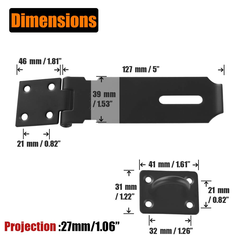 JQK DL130-PB-P2 Lot de 2 loquets de porte en acier inoxydable 304 12,7 cm d'épaisseur 1,9 mm Noir mat