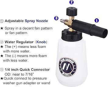 M MINGLE Foam Cannon, Compatible with Karcher K2-K7, 5 Nozzle Tips