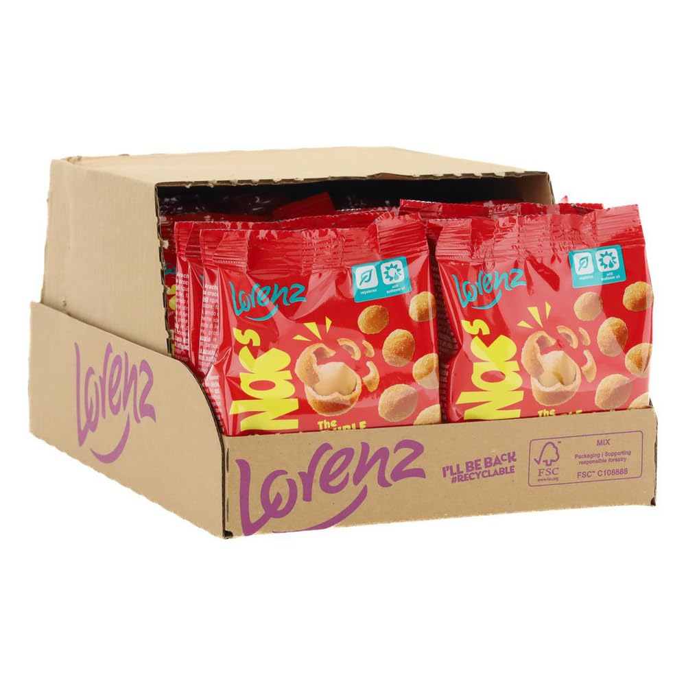 Lorenz Snack-World Rohscheiben, NicNac's The Double Crunch Peanuts, Arachidi Tostate con Guscio Piccante, Snack Proteico e Croccante, Ideale per Aperitivi, Formato Convenienza, 14 Confezioni da 90g