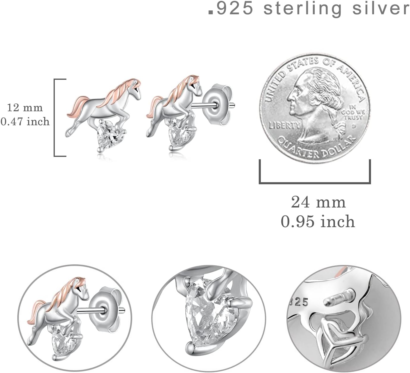 Horse Earrings for Women 925 Sterling Silver Horse Earrings Cute Animal Horse Earrings Jewelry Gifts for Women - Image 5