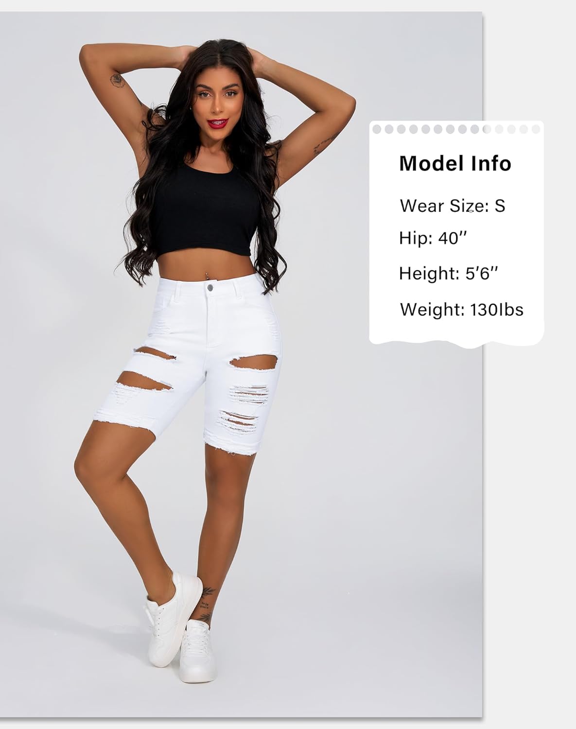 roswear Women's Ripped Denim Destroyed Mid Rise Stretchy Bermuda Shorts Jeans - Image 4