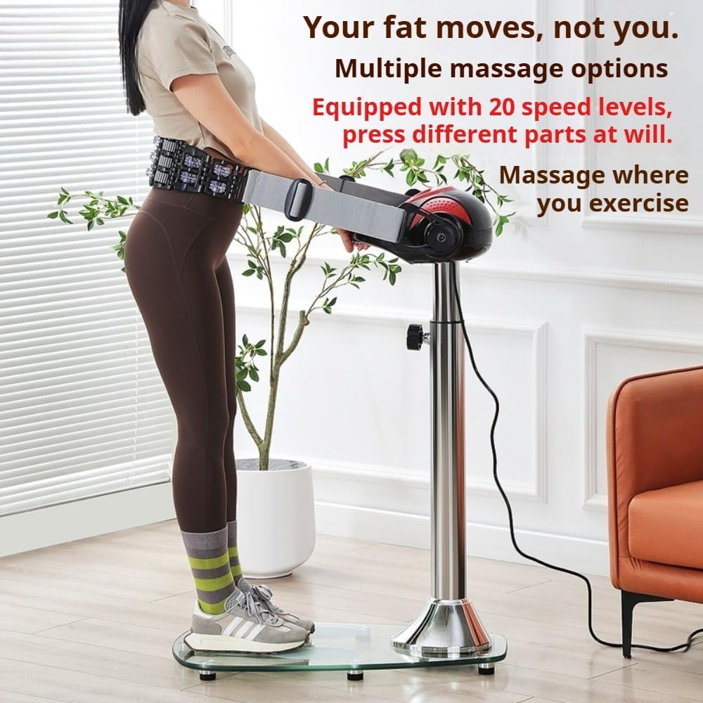 Vibration Fat Burning Machine - 20-Speed Whole Body Slimming Massager with Adjustable Straps, 360° Rolling Massage Beads for Waist/Hips/Arms/Legs, Compact Home Fitness Equipment