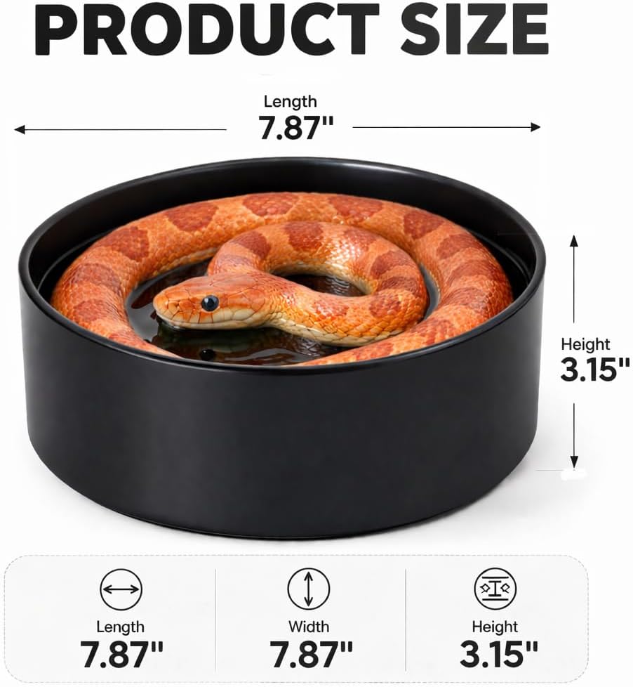 Snake Bathing Pool, 7.87"×7.87"×3" Reptile Water Bowl, Bath Tub for Ball Python, Bearded Dragon, Gecko, Lizard, Soaking Pool for Reptile Habitat, Terrarium, Reptile Accessories