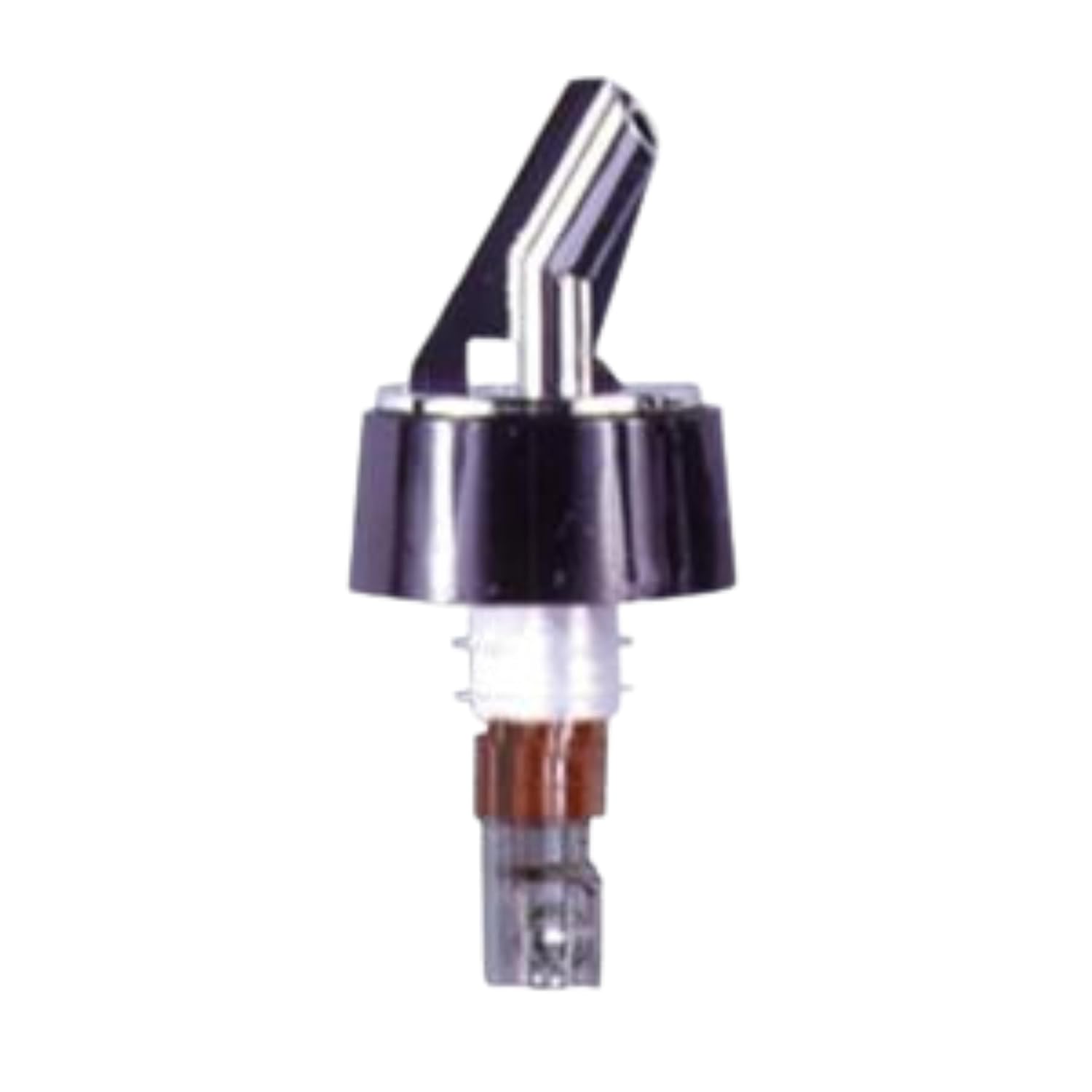 398-25 Posi-Por Measured Pourer, 1-1/8 oz, Chrome Body with Black Collar, Original Series, Made in USA, Plastic Liquor Bottle Spout with Flip Tops, Pack of 12