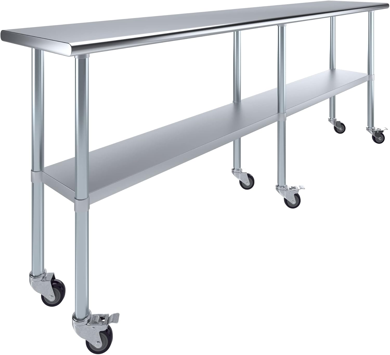 AmGood Stainless Steel Work Table with Casters | Work Station | Metal Utility Table On Wheels (Stainless Steel Work Table + Casters, 96 Long x 18 Deep)