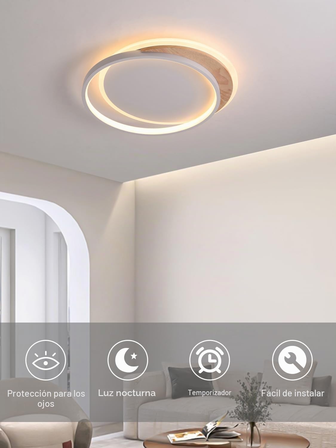 FANLG Lampara techo dormitorio, Madera Plafon led techo 40cm Lampara led techo Regulable 3000K-6000K, 24W Lámparas de Techo Moderna para Dormitorio, Sala de Estar, Balcón, Pasillo, Cocina