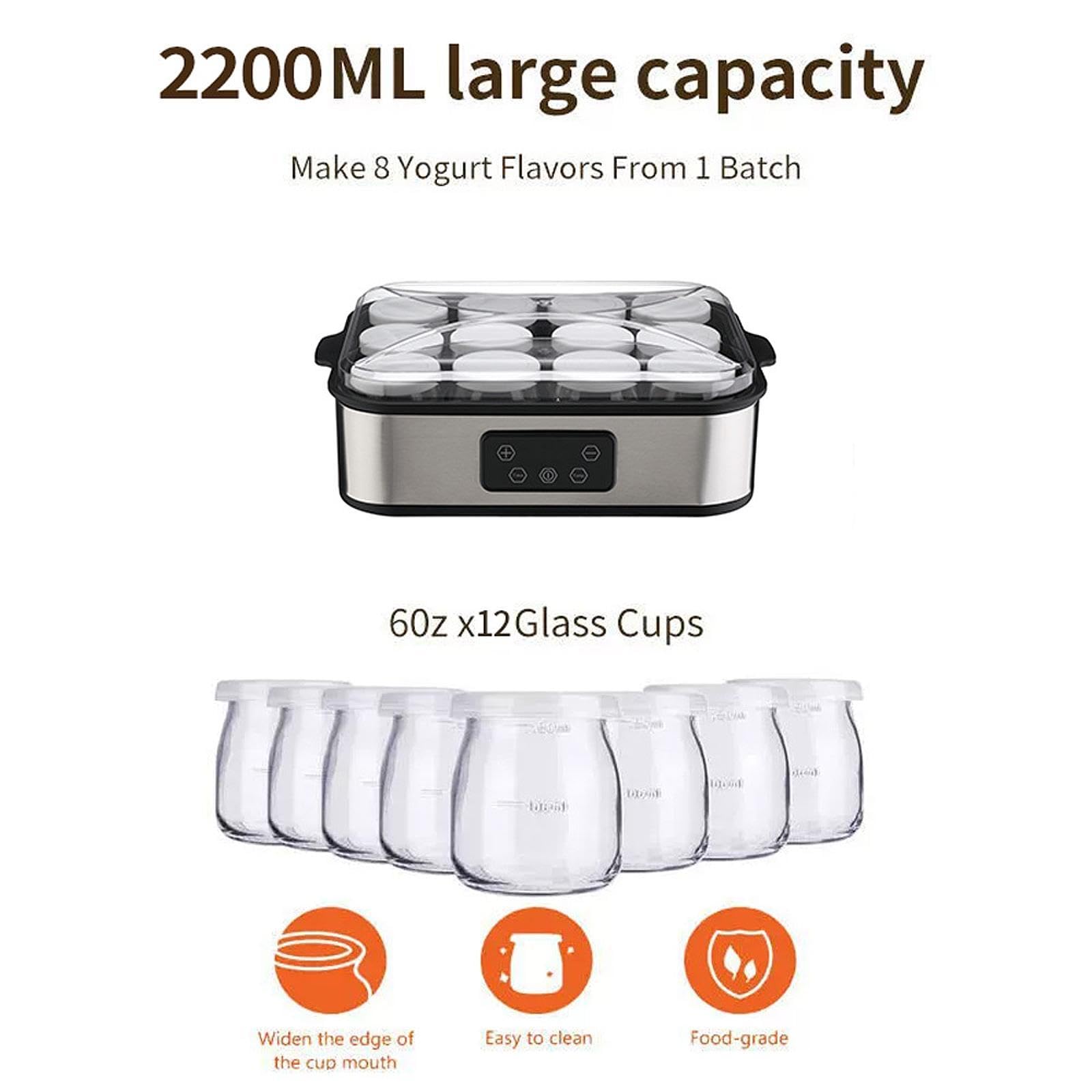 Electric Yogurt Maker Rice Maker Homemade Multifunctional Household Compact Greek with 12 Glass Cups for Gathering Shop