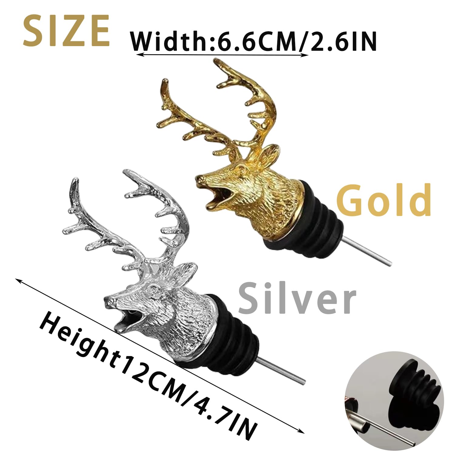 2 Stücke Ausgießer Für Flaschen Wein, Ausgießer Spirituosen, Weinverschlüsse Metall, Für Weinflaschen, Ölflaschen, Gewürzflaschen (Gold und Silber) (Hirschkopf)