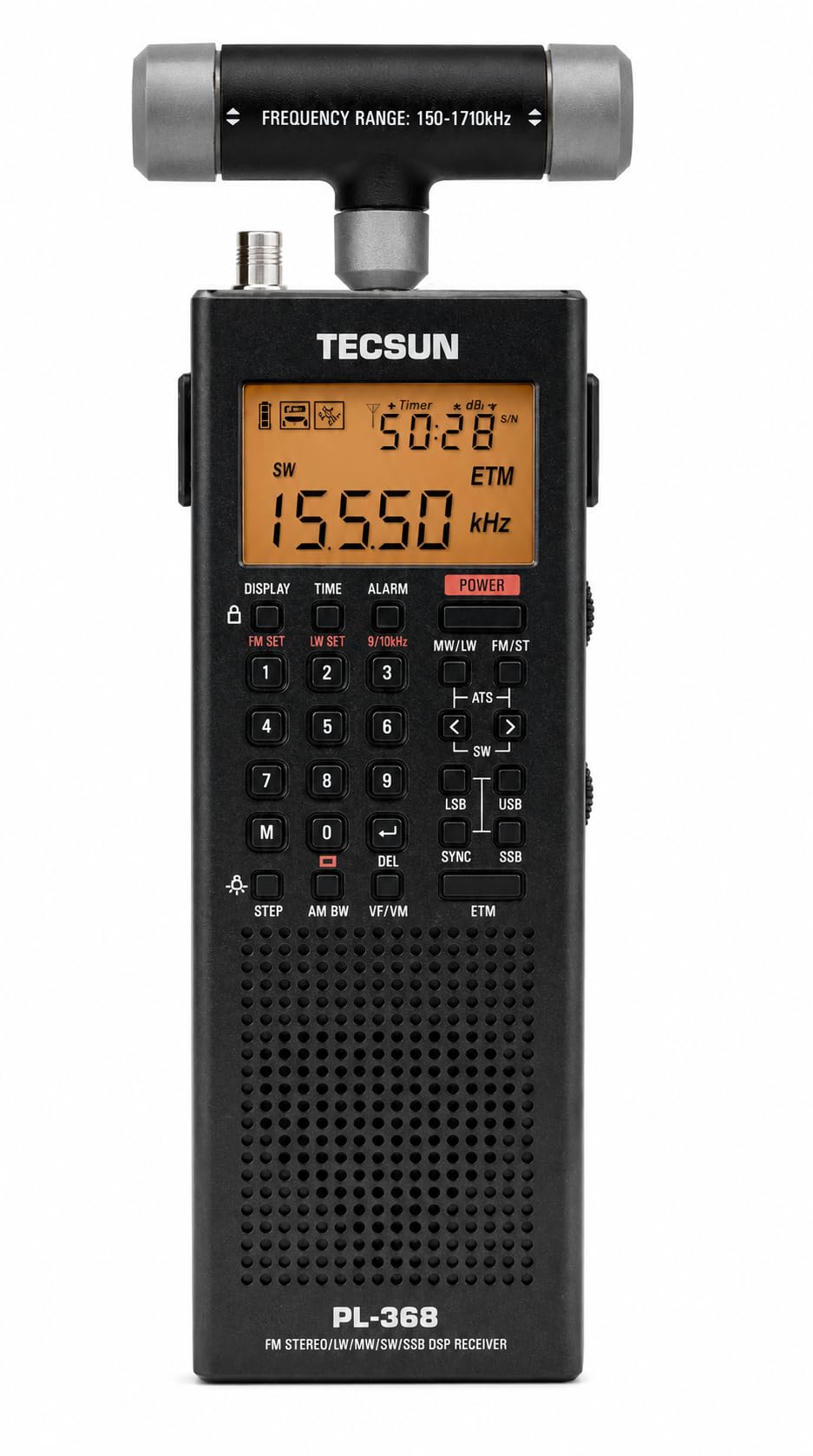 Tecsun PL-368 Receptor Multibanda Portátil - Radio Digital PLL DSP con SSB, Detección Síncrona, ETM+ y Batería de Litio BL-5C, Negro