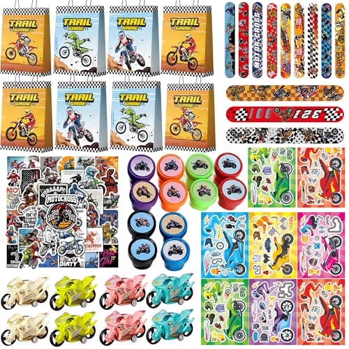 Autocollants de moto et bracelets slap de motocross : lot de 110 accessoires de fête enfant