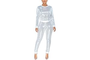 EOSIEDUR Women's 2 Piece Sequence Outfit: Shimmering in Silver and Gold