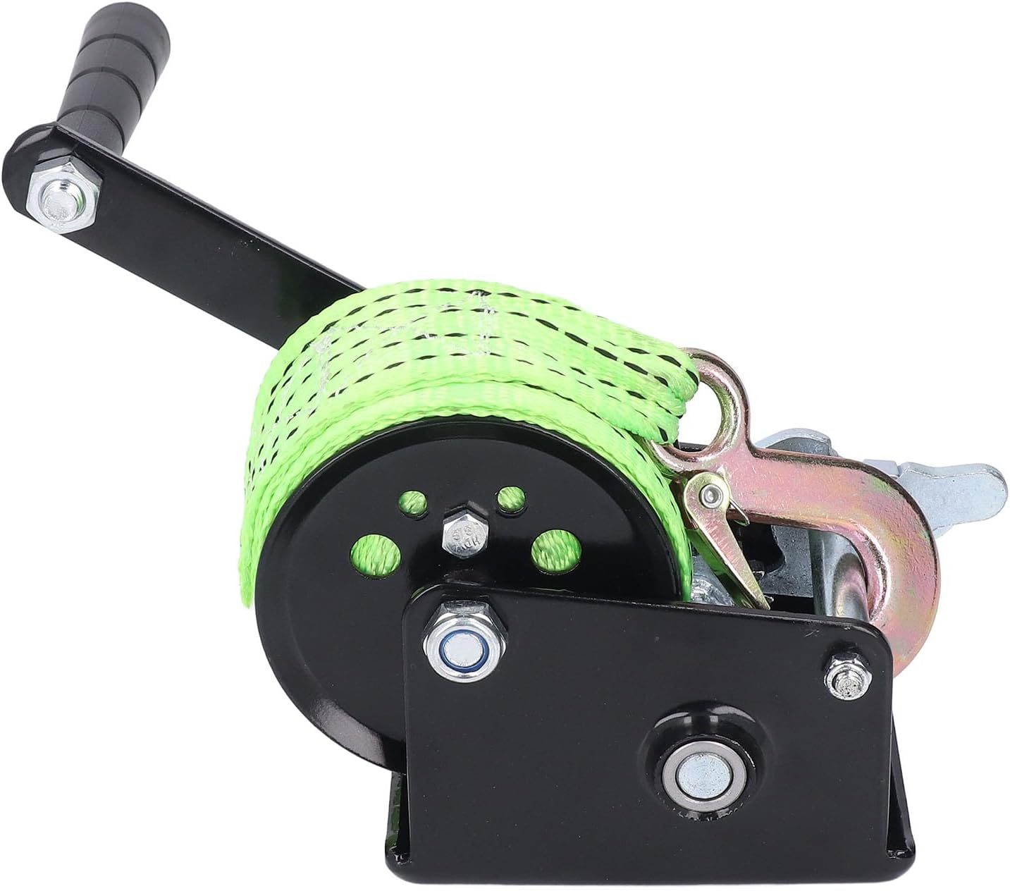 600Lbs Hand Crank Winch with 5M Polyester Strap and Hook, Heavy Duty Manual Winch, Dual Way Ratchet Hand Winch for Trailer Boat Yacht with Ergonomic Handle