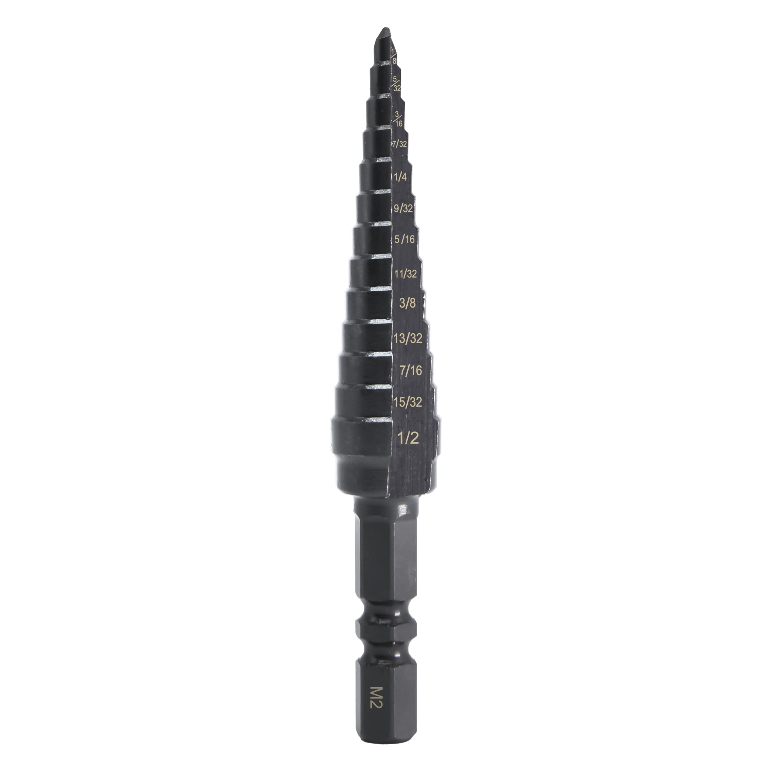 M2 HSS Quick Change 1/8" - 1/2" Step Drill Bit, Double Fluted Drill Bits, for Hole Drilling in Stainless Steel, Aluminum, Copper, Plastic, Wood, 1/4" Shank Step Bits