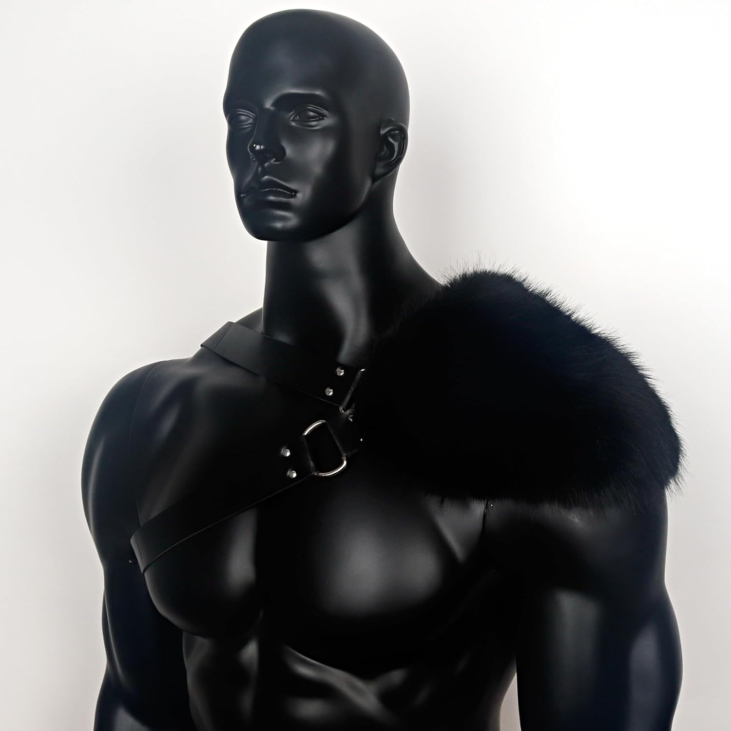 L'VOW Men's Viking Fur Shoulder Armor Medieval One Shoulder Fur Wrap Leather LARP Cosplay Costume Accessory - Image 9