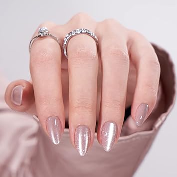 أظافر BTArtbox Press On Nails Almond - أظافر قصيرة ناعمة من الجل الصناعي مع غراء للأظافر، أظافر لاصقة غير شفافة قابلة لإعادة الاستخدام بـ 16 مقاسًا - مجموعة أظافر 32، عين القطة Falling Star