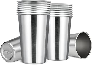 MEWAY Premium Stainless Steel Cups 16 oz Pint Cup Tumbler (16 Pack) - Premium Metal Cups - Stackable Durable Cup，Chilling Beer Glasses, for Travel, Outdoor, Camping, Everyday
